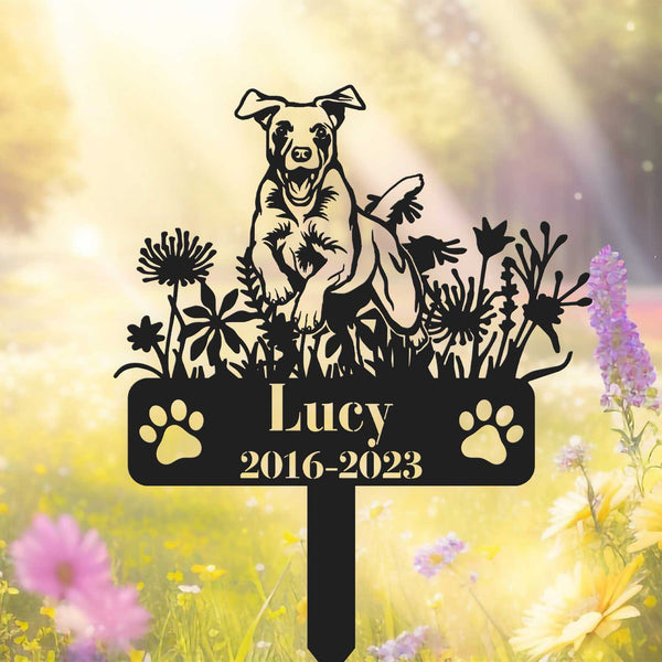 Custom Jack Russell Memorial Stake Garden Sign, Dog Metal Grave Markers, Jack Russell Dog With Flowers Metal Stake, Pet Loss Remembrance Stake