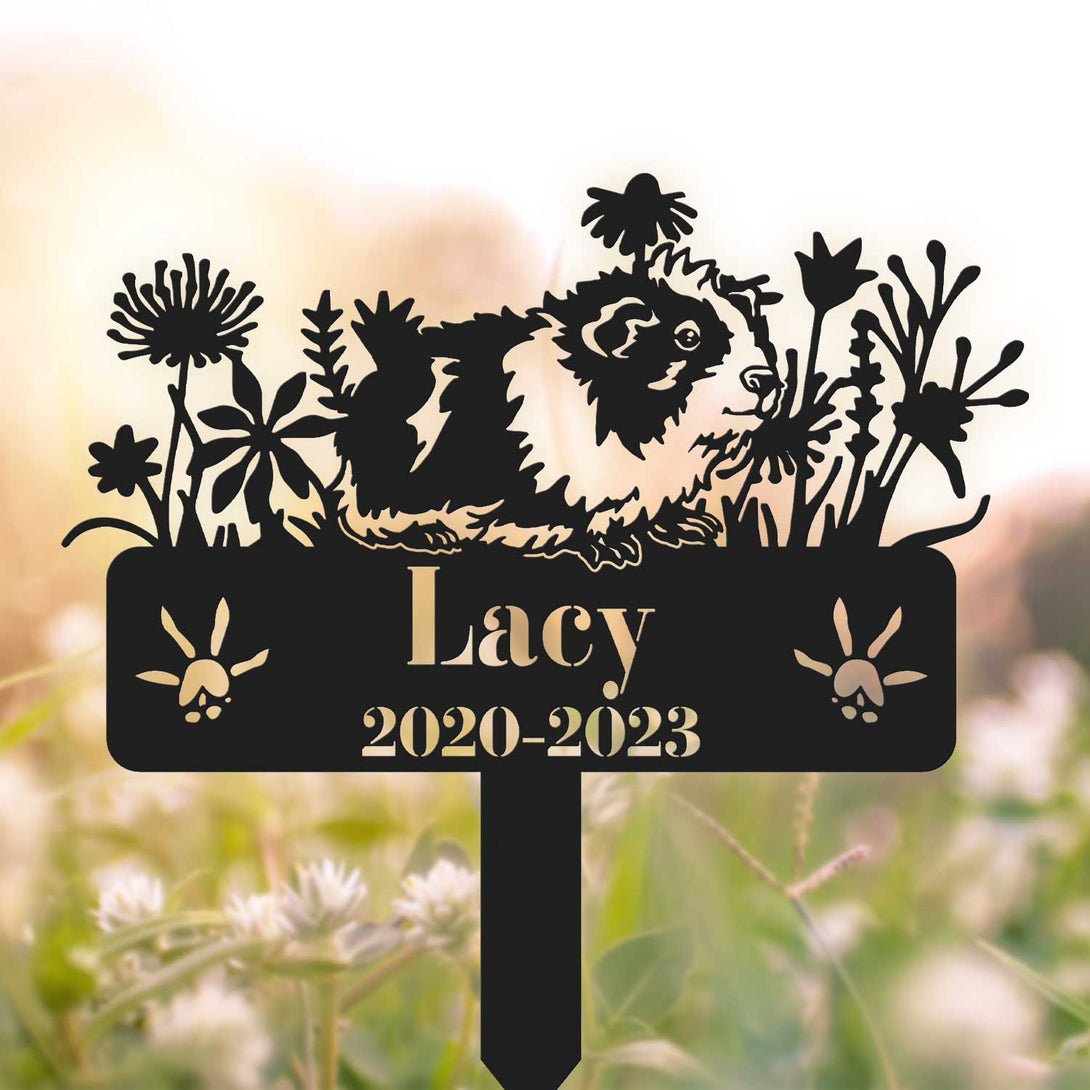 Personalized Guinea Pig Memorial Stake Garden Sign, Pet Metal Grave Markers, Guinea Pig With Flowers Metal Stake, Pet Loss Remembrance Stake