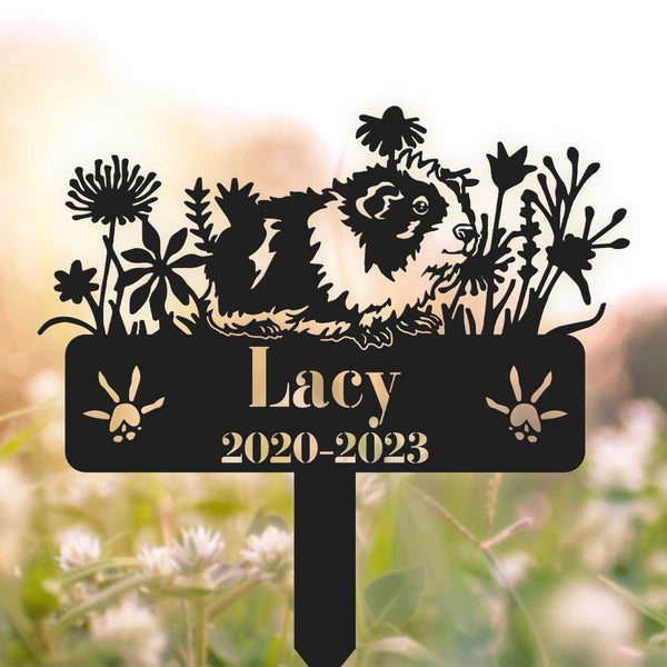 Personalized Guinea Pig Memorial Stake Garden Sign, Pet Metal Grave Markers, Guinea Pig With Flowers Metal Stake, Pet Loss Remembrance Stake