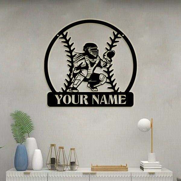 Custom Name Softball Catcher Metal Wall Art, Personalized Female Softball Catcher Metal Name Sign, Softball Sports Lover Metal Sign Home Decor