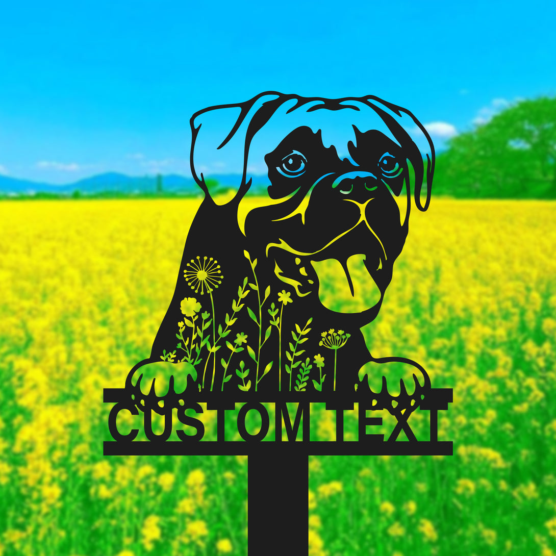 Custom Boxer Dog Memorial Stake With Sign, Personalized Dog Metal Grave Marker, Dog Loss Remembrance Stake, Pet Loss Sympathy Metal Sign