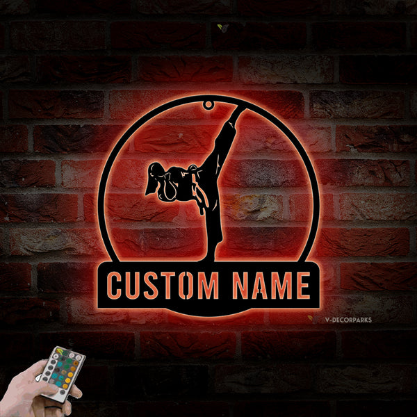 Custom Girl Taekwondo Metal Sign With Led Lights, Personalized Martial Arts Metal Wall Art, Taekwondo Metal Name Sign, Taekwondo Metal Wall Decor