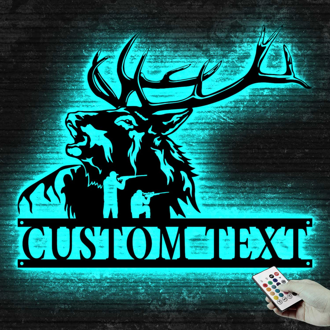 Custom Wild Elk Deer Hunting Metal Wall Art Led Lights, Personalized Hunter Metal Name Sign, Elk Head Metal Sign, Elk Hunting Cabin Man Cave Sign