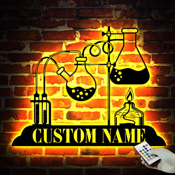 Personalized Chemistry Teacher Metal Sign With Led Lights, Custom Chemistry Laboratory Metal Wall Art Decor, Science Teacher Metal Name Sign
