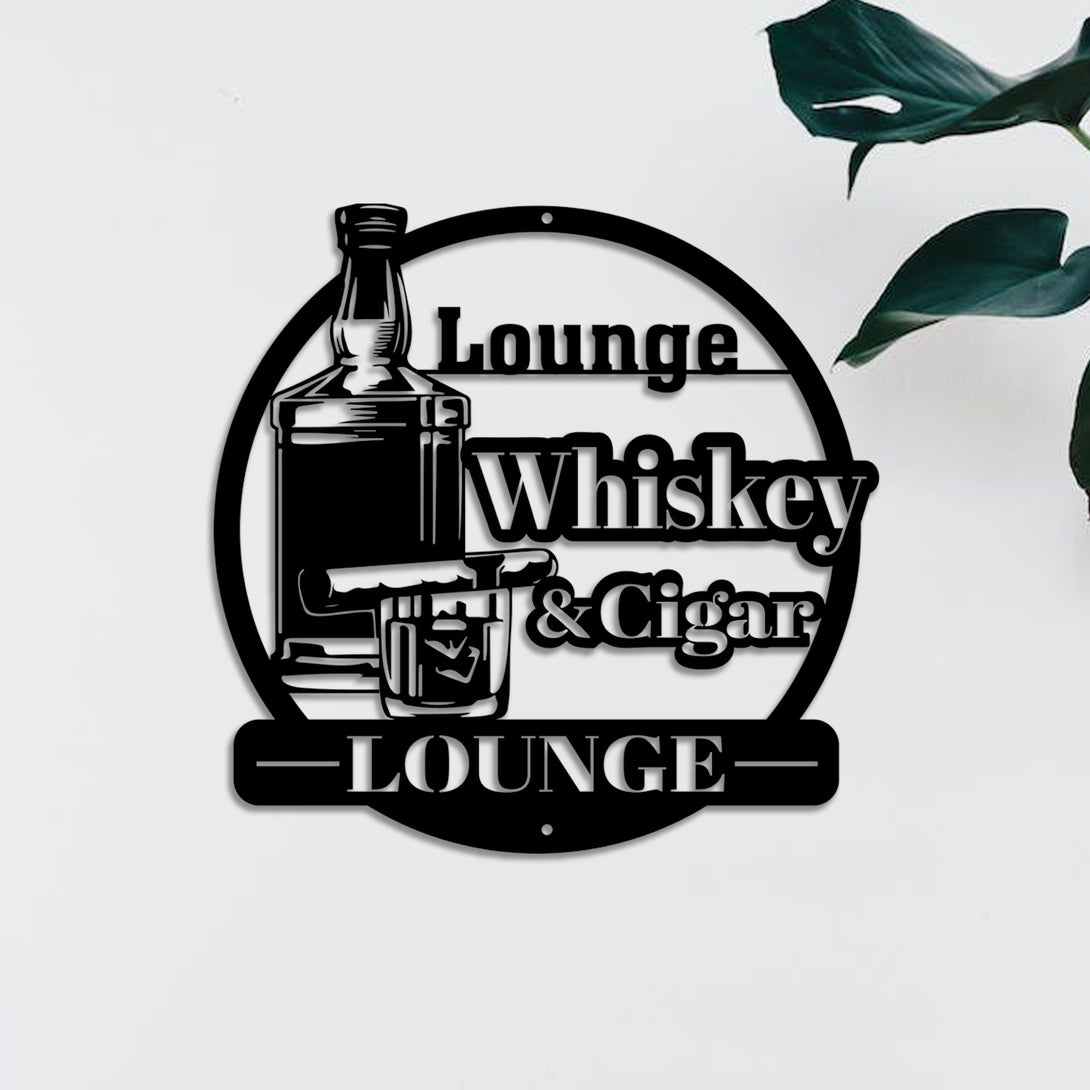 Custom Whiskey & Cigar Lounge Metal Wall Art, Personalized Smoke Whiskey Bar Pub Metal Name Sign, Whiskey Cigar Lounge Metal Man Cave Decor