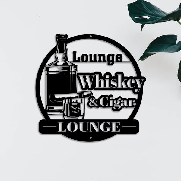 Custom Whiskey & Cigar Lounge Metal Wall Art, Personalized Smoke Whiskey Bar Pub Metal Name Sign, Whiskey Cigar Lounge Metal Man Cave Decor