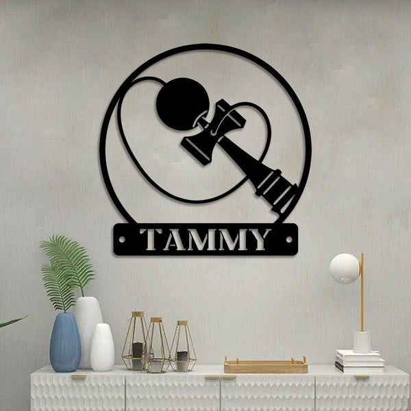 Custom Kendama Bilboquet Wooden Ball Toy Metal Wall Art, Kendama Cup-and-ball Metal Name Sign, Kendama Monogram Metal Sign, Kendama Toy Metal Sign