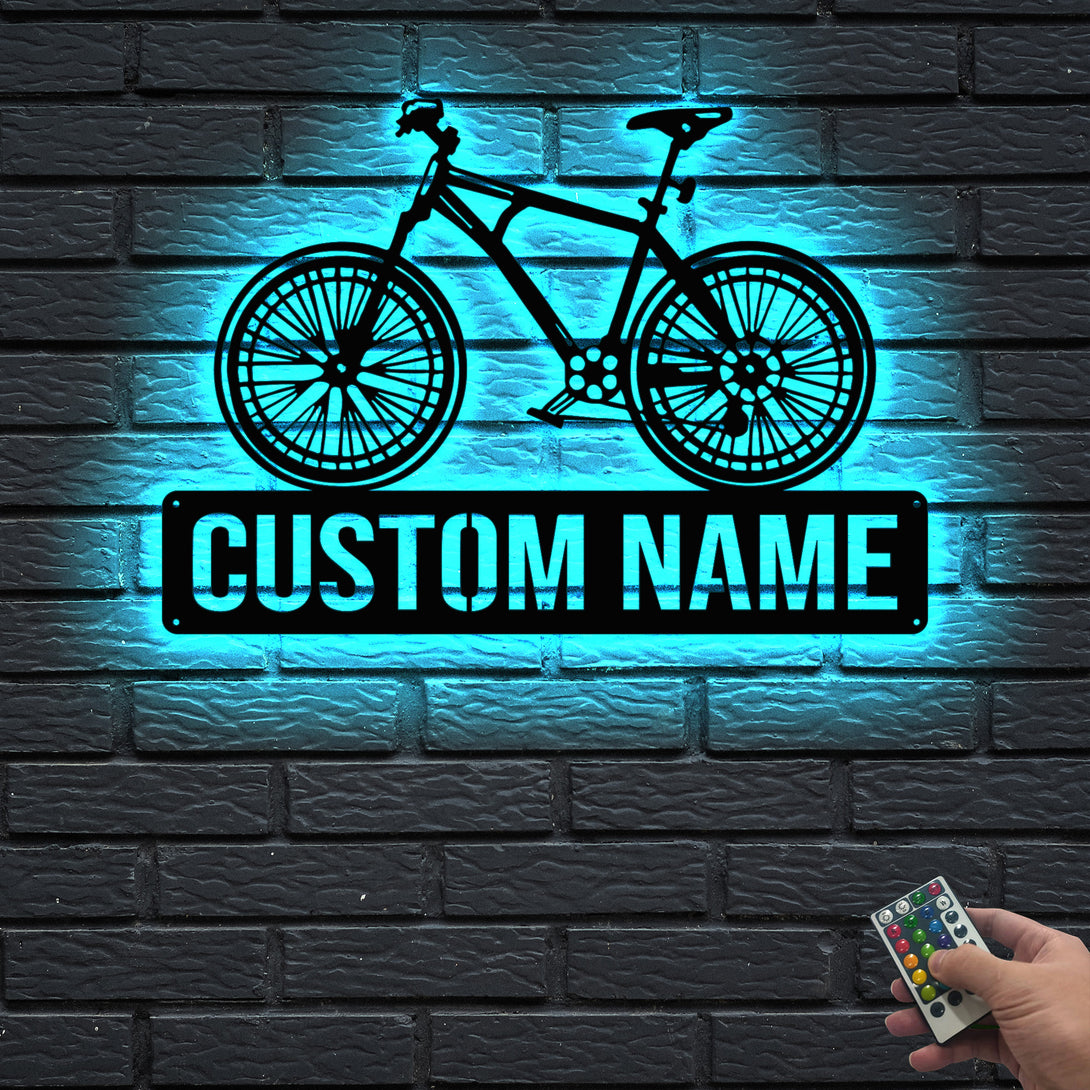 Custom Mountain Bike Sport Metal Wall Art With Led Lights, Personalized Mountain Bike Metal Name Sign, Mountain Bike Metal Wall Led Sign