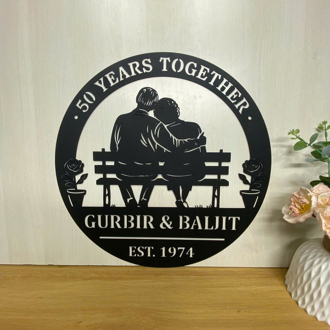 Custom Wedding Anniversary Couple Name Metal Sign, Wedding Anniversary Metal Wall Art Sign, Wedding Anniversary Gifts For Parents Couple Husband Wife