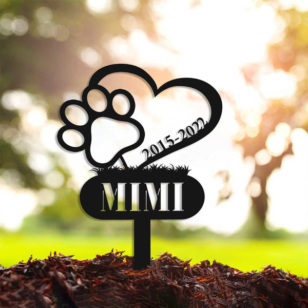 Custom Dog Paw With Heart Pet Memorial Stake, Personalized Pet Memorial Metal Yard Sign, Pet Loss Remembrance Sign, Dog Metal Grave Marker