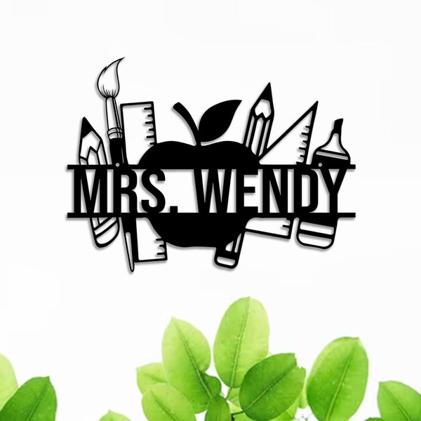 Custom Teacher Split Monogram Metal Wall Art, Teacher School Supplies Apple Classroom Metal Decor, Personalized Teacher Back To School Metal Sign