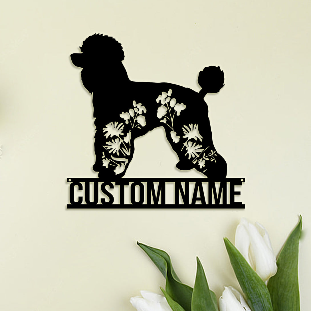 Custom Floral Poodle Metal Wall Art, Personalized Flower Dog Metal Name Sign, Poodle Dog Metal Sign Home Decor, Animal Pet Lover Metal Sign