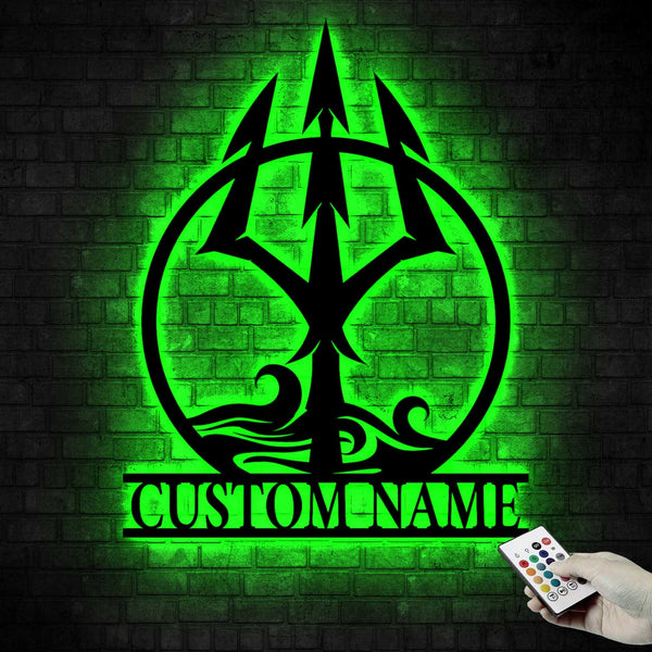 Custom Poseidon Trident Metal Wall Art With Led Lights, Poseidon Trident Metal Sign, Poseidon Symbol Neptune Astrological Symbol Metal Sign Art