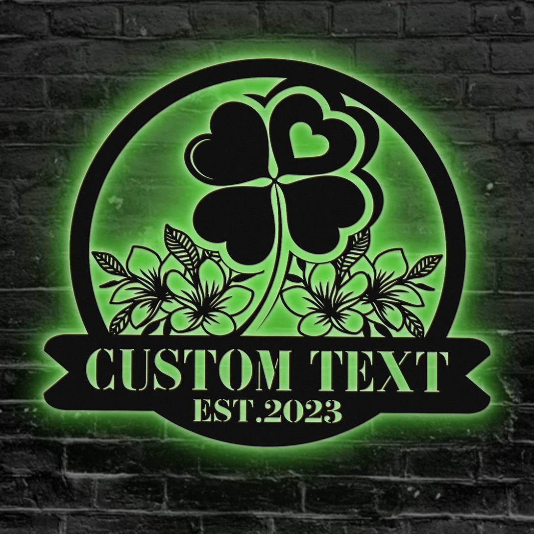 Custom Four Leaf Clover Metal Wall Art Led Lights, Metal Lucky 4 Leaf Clover Garden Sign, Custom Shamrock Lucky Irish Metal Garden Decor