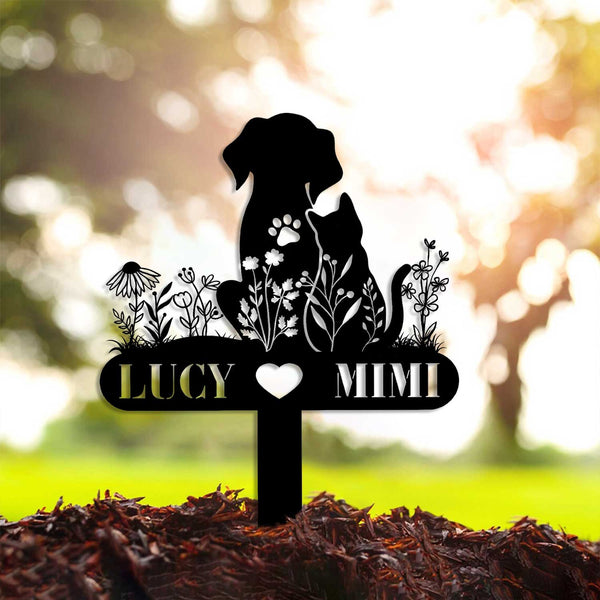 Custom Floral Dog & Cat Memorial Garden Stake, Personalized Pet Metal Grave Marker, Dog Cat Memorial Metal Sign, Pet Loss Sympathy Metal Stake