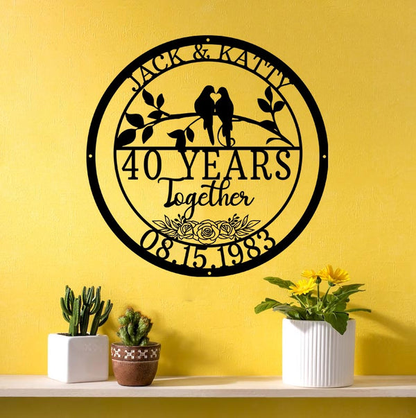 Personalized Wedding Anniversary Monogram Metal Sign, Custom Name Family Name Anniversary Metal Wall Art, Parents Anniversary Metal Sign Decor