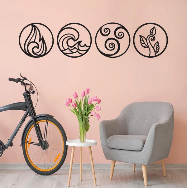 Four Elements Symbol Metal Wall Art, Fire Water Air Earth Metal Sign, Minimal Four Elements Metal Sign, Four Classical Elements Home Office Decor