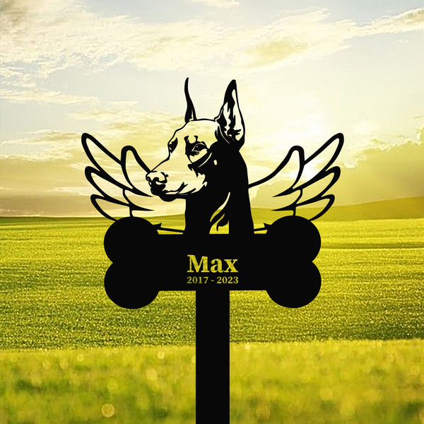 Personalized Doberman Dog Memorial Metal Stake, Dog With Wings Memorial Metal Garden Stake, Pet Metal Grave Marker, Dog Loss Remembrance Stake