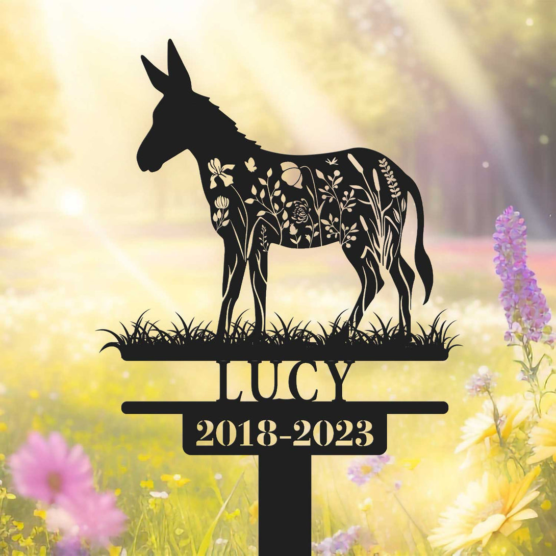 Custom Floral Donkey Memorial Metal Stake, Donkey Remembrance Grave Marker, Donkey Loss Bereavement Stake, Pet Metal Grave Markers Garden Decor