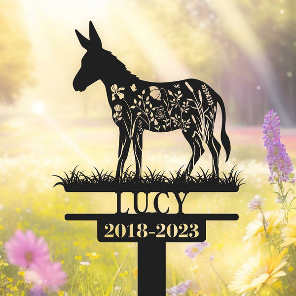 Custom Floral Donkey Memorial Metal Stake, Donkey Remembrance Grave Marker, Donkey Loss Bereavement Stake, Pet Metal Grave Markers Garden Decor