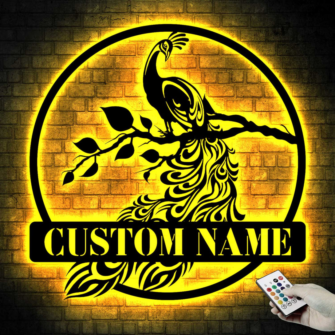Custom Peacock Metal Wall Art With Rgb Led Lights, Personalized Name Metal Peacock Sign, Peacock Metal Art Home Decor, Custom Metal Peacock Sign