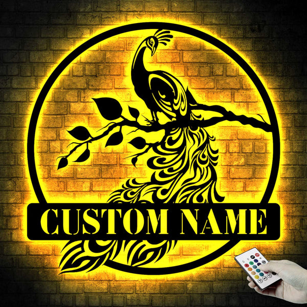 Custom Peacock Metal Wall Art With Rgb Led Lights, Personalized Name Metal Peacock Sign, Peacock Metal Art Home Decor, Custom Metal Peacock Sign