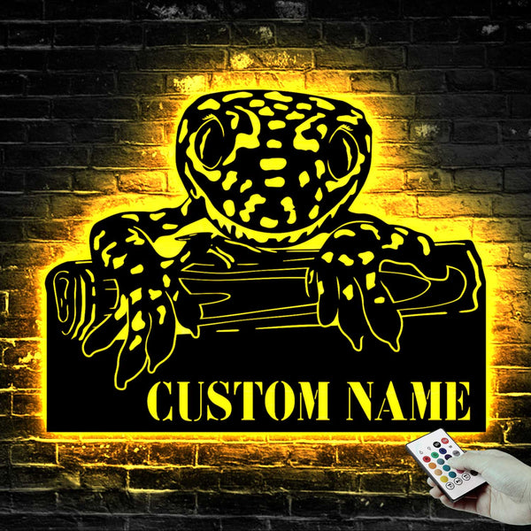Custom Name Peeking Lizard Metal Sign With Led Lights, Personalized Lizard Animal Metal Wall Art, Lizard Animal Neon Metal Wall Hanging Decor