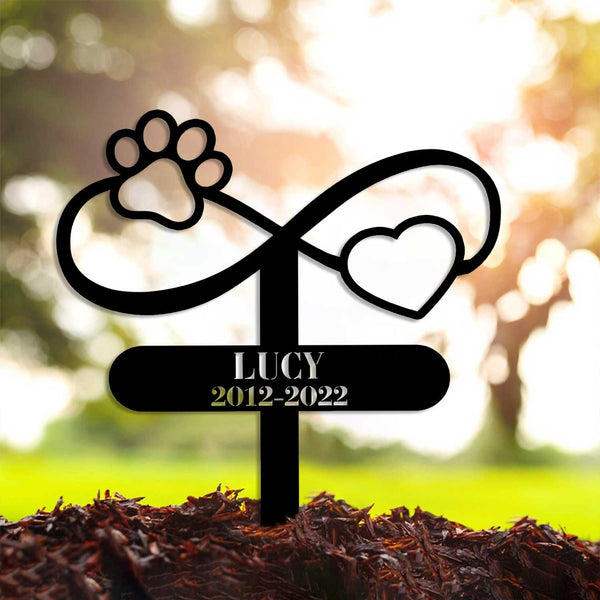 Custom Infinity Memorial Stake With Heart And Paw, Pet Loss Remembrance Sign, Pet Memorial Metal Grave Marker, Pet Sympathy Metal Yard Sign