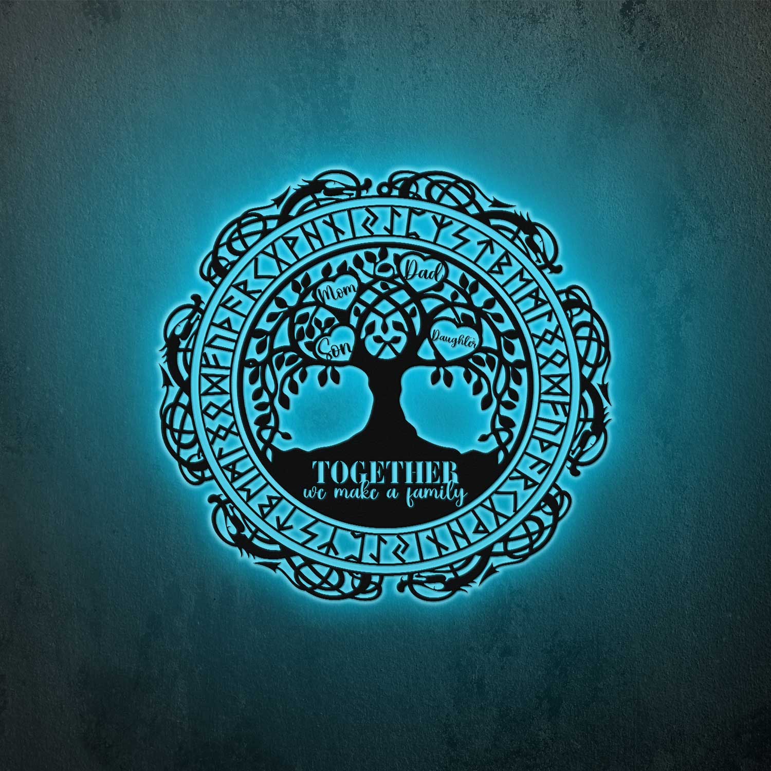 Viking Runes & Tree Of Life Metal Wall Art With Led Lights, Vegvisir T ...