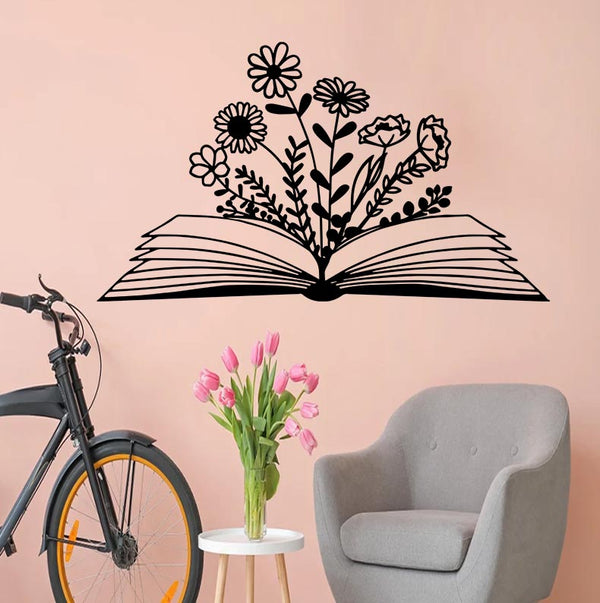 Book With Flowers Metal Wall Art, Flowers Book Metal Wall Hanging, Library Reading Room Metal Sign Decor, Bookworm Metal Sign, Books Lovers Gift