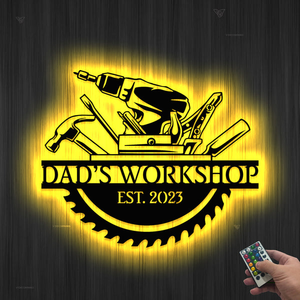 Custom Mechanic Handyman Tools Metal Sign Led Lights, Personalized Repairman Tools Workshop Metal Wall Art, Mechanic Garage Metal Sign Decor