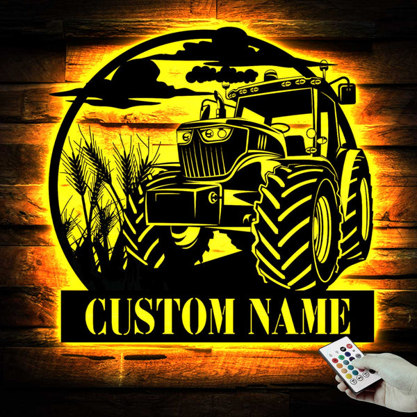 Custom Name Tractor Driver Metal Wall Art Led Lights, Personalized Farm Tractor Metal Name Sign, Farm Tractor Metal Wall Hanging Home Decor