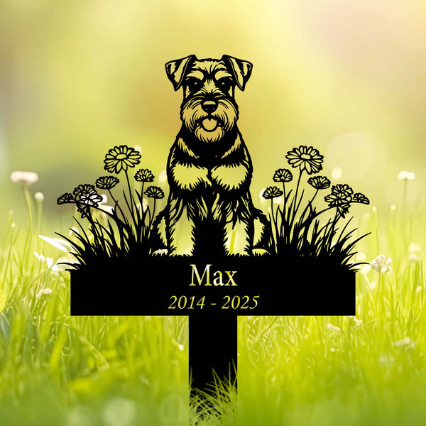 Custom Miniature Schnauzer Dog Memorial Garden Stake, Dog With Flowers Metal Yard Sign, Pet Loss Remembrance Stake, Pet Metal Grave Marker