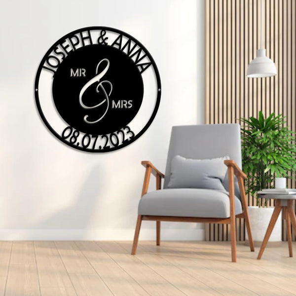 Personalized Couple Name Monogram Metal Sign, Custom Couple Names And Wedding Date Sign, Engagement Mr And Mrs Metal Name Sign, Anniversary Gift