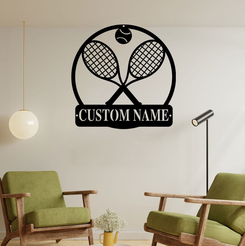 Tennis Racket Sign Custom Custom Tennis Racket Metal Wall Art, Personalized Tennis Player Metal ...