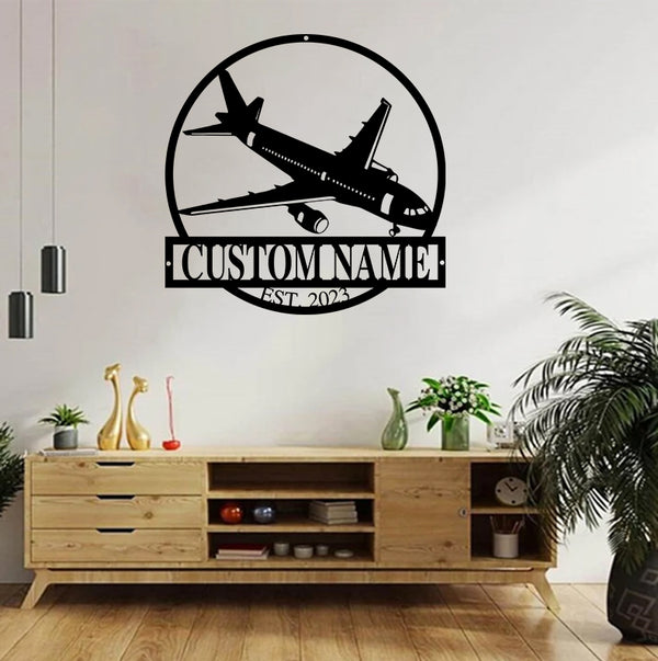 Custom Name Airplane Metal Wall Art, Personalized Aqircraft Pilot Metal Name Sign Home Decor, Aircraft Hangar Mancave Metal Sign Wall Decor