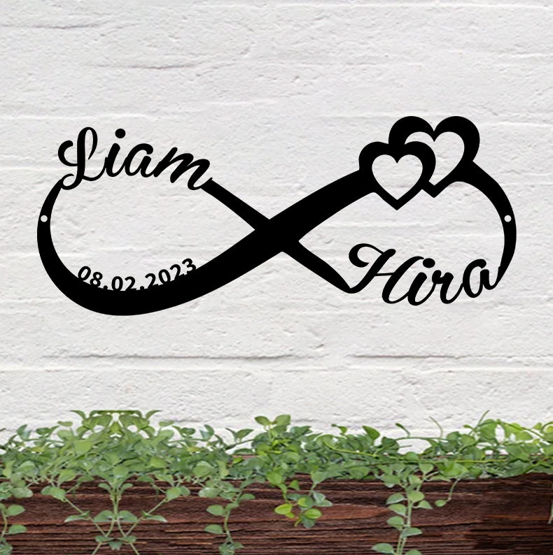 Personalized Name Infinity Heart Metal Sign Art, Custom Couple Name Infinity Metal Sign, Name & Date Wedding Engagement Anniversary Sign