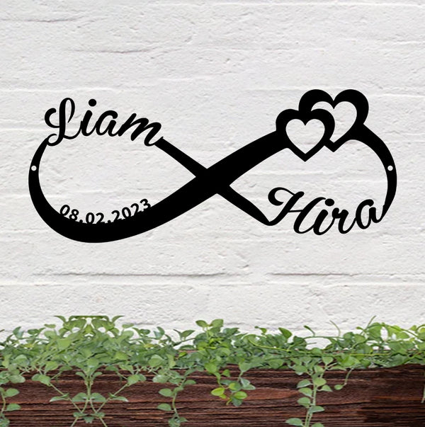 Personalized Name Infinity Heart Metal Sign Art, Custom Couple Name Infinity Metal Sign, Name & Date Wedding Engagement Anniversary Sign