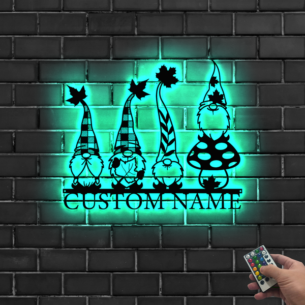 Custom Gnomes Metal Wall Art Led Lights, Gnomies Led Metal Sign Garden Decor, Custom Name Gardener Metal Sign, Gnome Gardening Metal Outdoor Decor