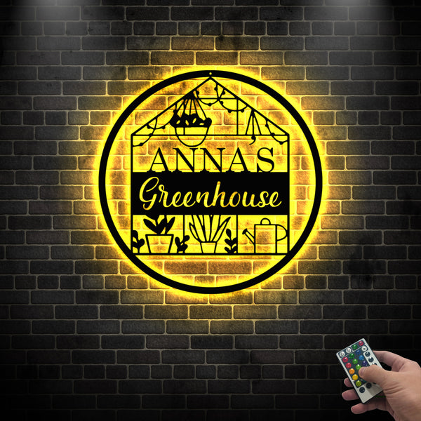 Personalized Greenhouse Metal Wall Art With Led Lights, Custom Metal Gardening Sign, Metal Greenhouse Sign, Custom Gardener Metal Name Sign