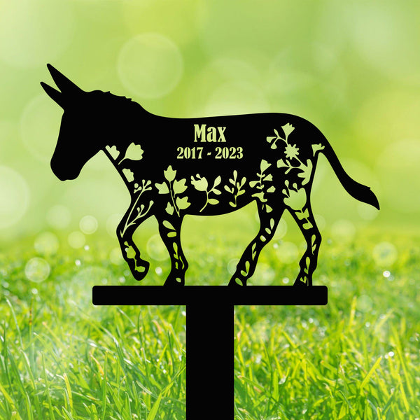 Custom Floral Donkey Memorial Metal Garden Stake, Donkey Loss Bereavement Stake, Pet Loss Metal Grave Marker, Donkey Metal Remembrance Stake
