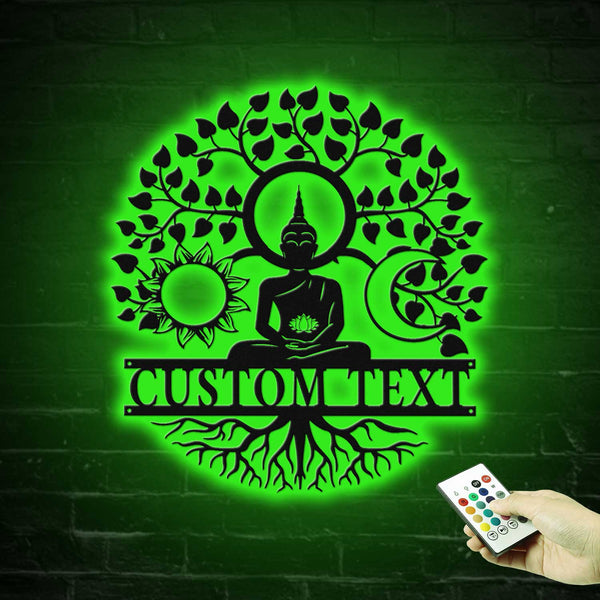 Custom Buddha Tree Of Life Metal Wall Art With Led Lights, Tree Of Life Meditation Room Metal Decor, Buddha Tree Of Life Spiritual Metal Art