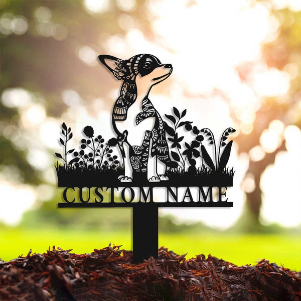 Custom Flowers Chihuahua Mandala Metal Garden Stake, Chihuahua Zentangle Metal Yard Sign, Chihuahua Dog Memorial Metal Stake, Pet Sympathy Sign