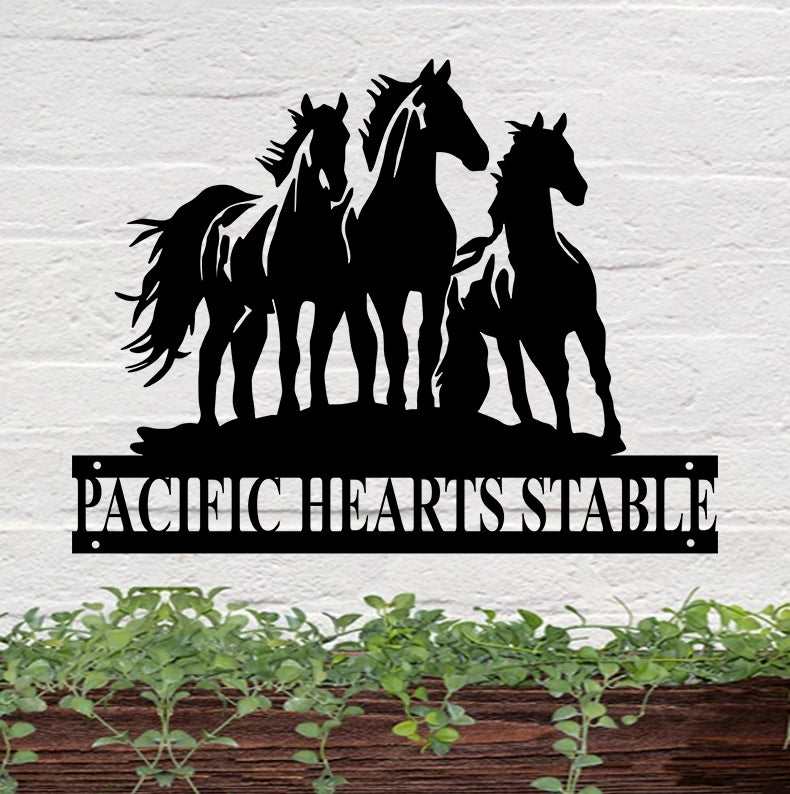 Custom Name Majestic Horses Metal Wall Art, Personalized Horse Ranch Metal Name Sign, Metal Hose Farm Sign, Horse Stable Horse Barn Sign