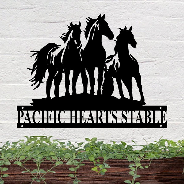 Custom Name Majestic Horses Metal Wall Art, Personalized Horse Ranch Metal Name Sign, Metal Hose Farm Sign, Horse Stable Horse Barn Sign