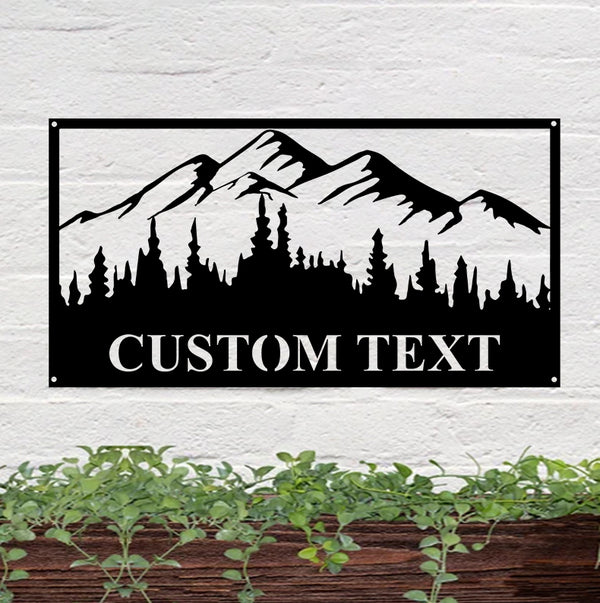Custom Forest Mountain Landscape Metal Wall Art, Mountain Forest Nature Scene Metal Sign, Mountain Hiking Camper Metal Name Sign Home Decor