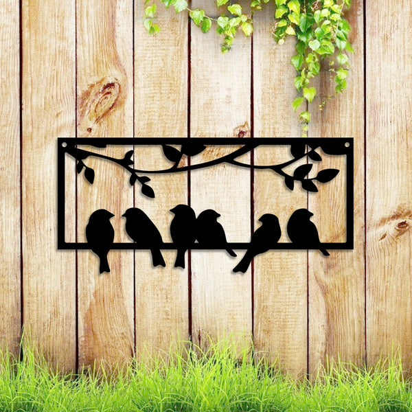 Birds On Branch Metal Framed Wall Art, Bird Lovers Metal Garden Art, Birds On Branch Metal Outdoor Sign, Metal Birds Sign Home Decor