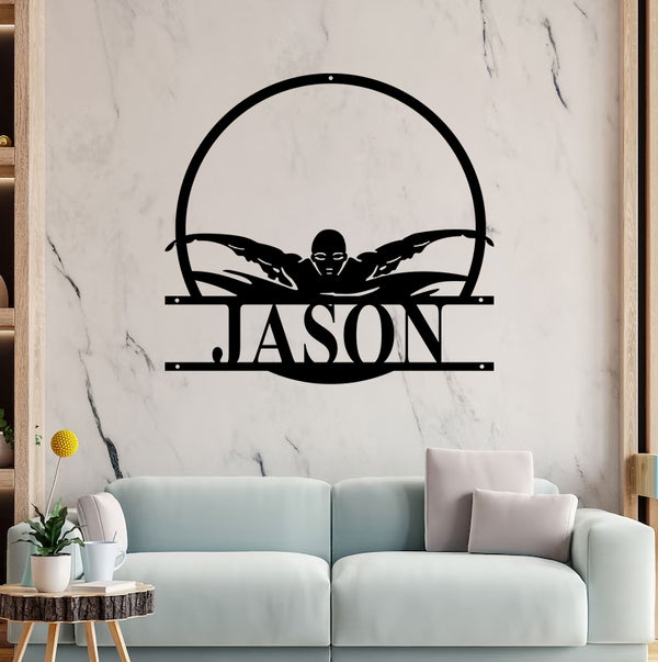Custom Man Swimmer Metal Wall Art, Personalized Swimming Butterfly Metal Sign Swim, Custom Swimming Team Name Sign, Swimming Sport Metal Room Sign
