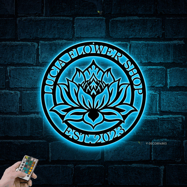 Personalized Lotus Flower Metal Wall Art Led Lights, Lotus Flower Monogram Yoga Studio Metal Sign, Lotus Flower Meditation Room Metal Wall Art