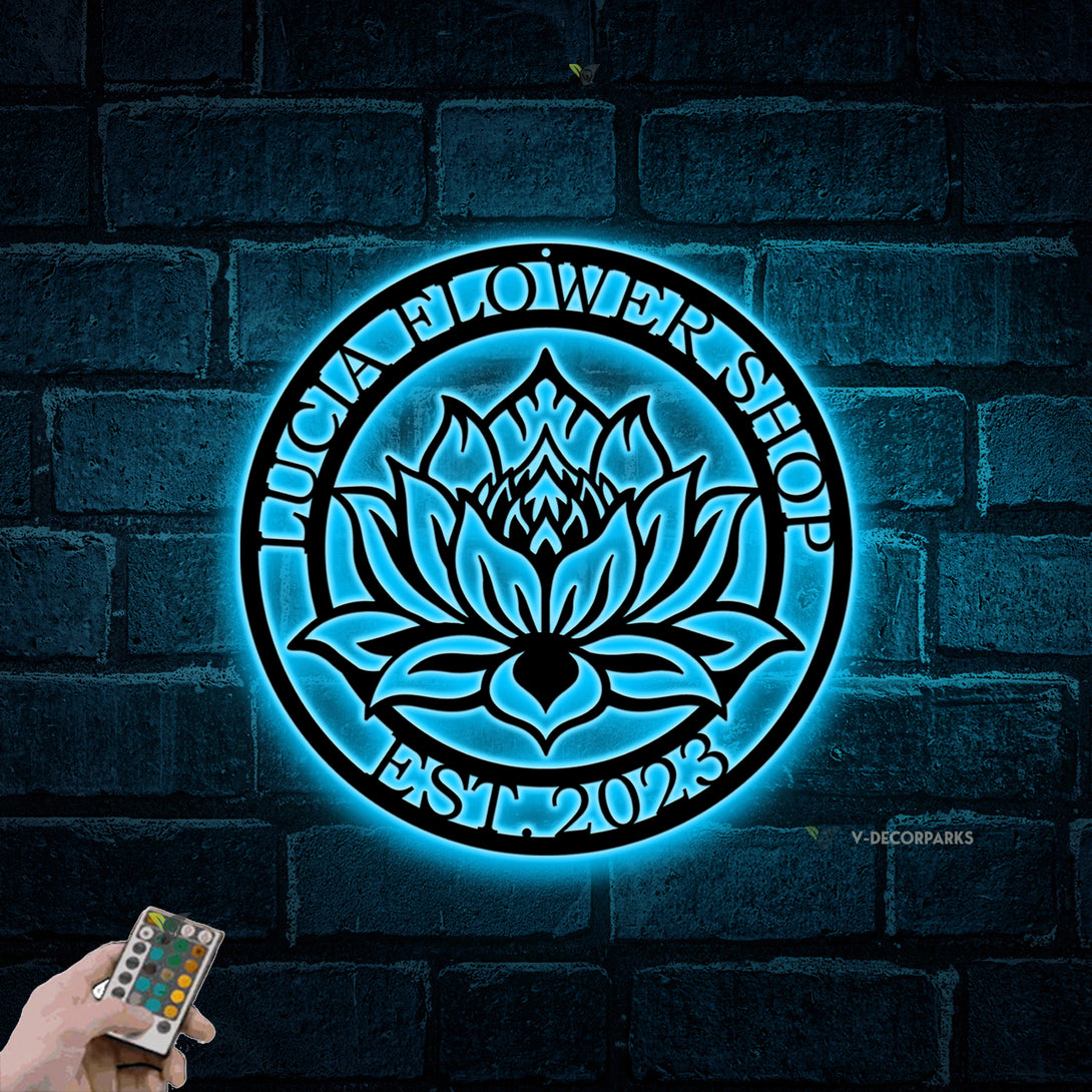 Personalized Lotus Flower Metal Wall Art Led Lights, Lotus Sign Meditation Room Decor, Lotus Monogram Metal Sign, Yoga Studio Metal Wall Decor